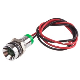 1 pcs - RS PRO Green Panel Mount Indicator, 2V dc, 8mm Mounting Hole Size, Lead Wires Termination, IP67