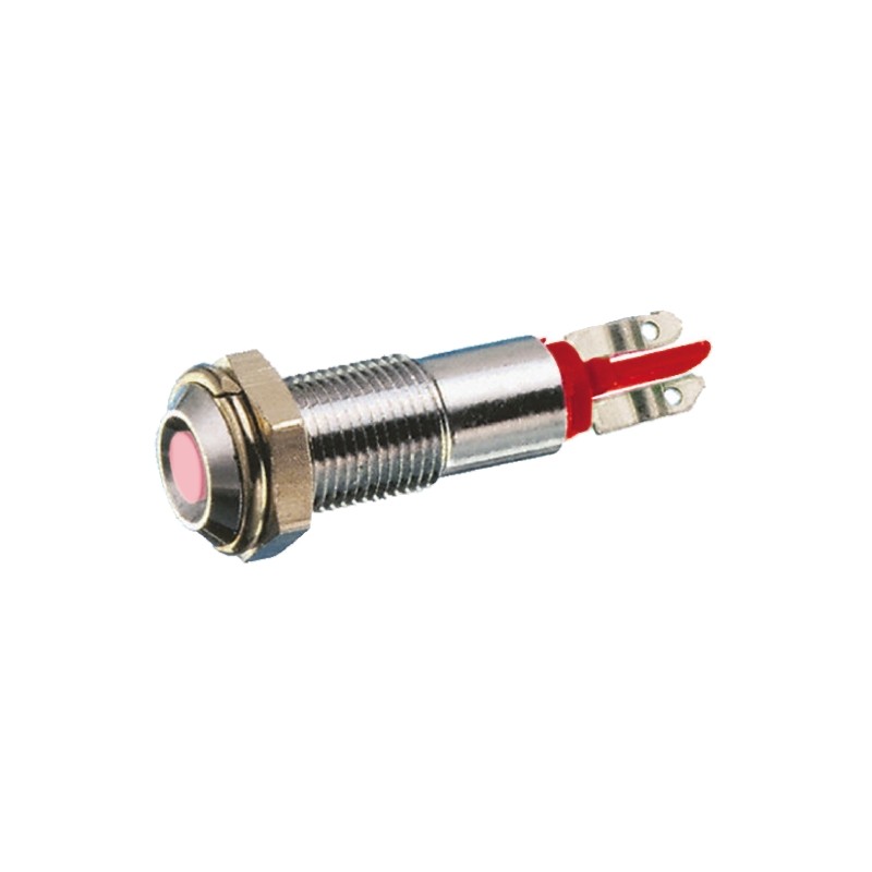 1 pcs - Signal Construct Red Panel Mount Indicator, 12V dc, 8mm Mounting Hole Size, Solder Tab Termination, IP67