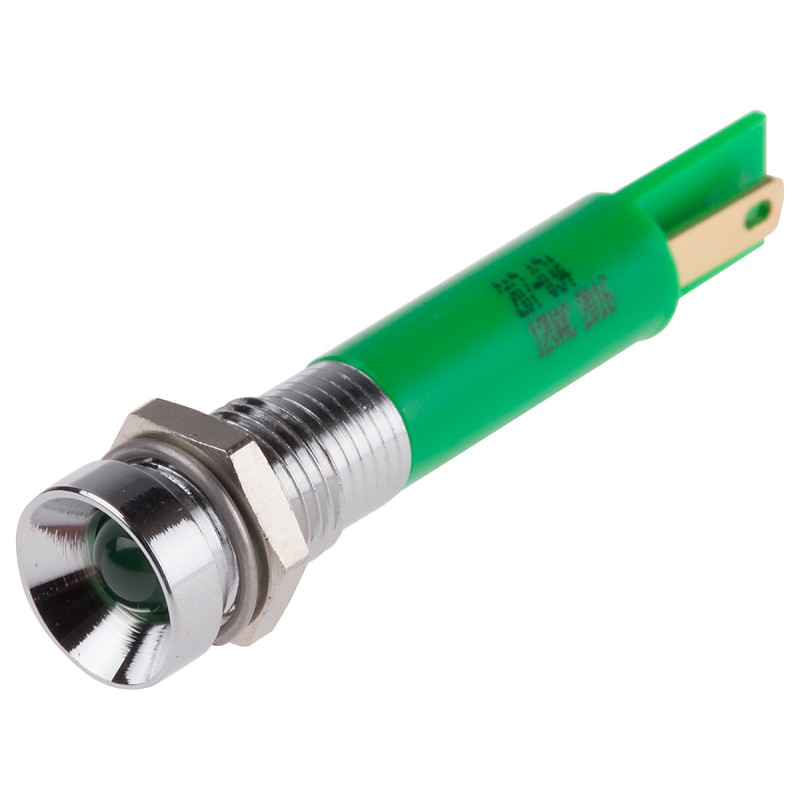 1 pcs - RS PRO Green Panel Mount Indicator, 12V ac, 8mm Mounting Hole Size, Solder Tab Termination
