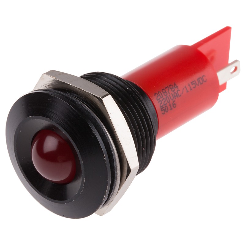 1 pcs - RS PRO Red Panel Mount Indicator, 115 V dc, 230V ac, 19mm Mounting Hole Size