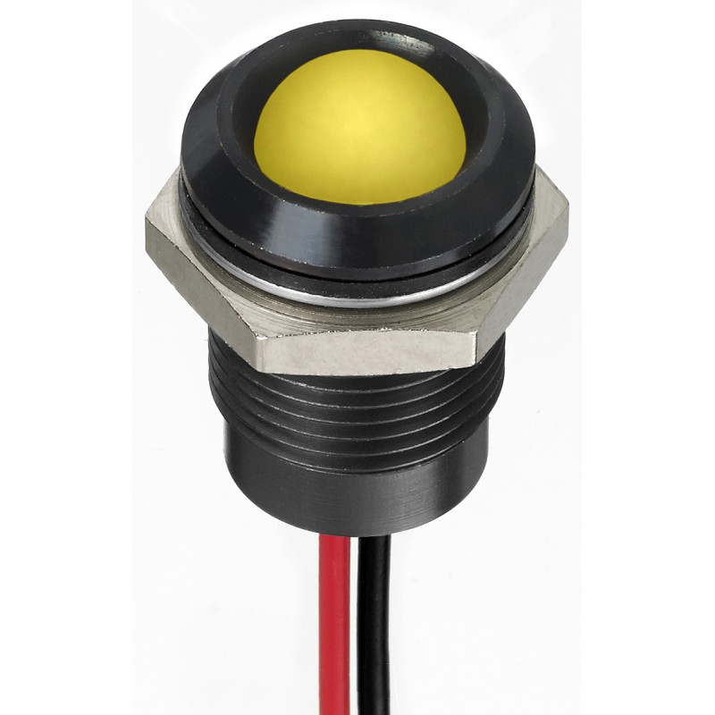 1 pcs - RS PRO Yellow Panel Mount Indicator, 1.8 - 3.3V dc, 14mm Mounting Hole Size, Lead Wires Termination, IP67