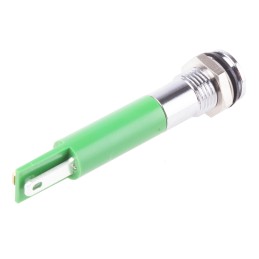 1 pcs - RS PRO Green Panel Mount Indicator, 24V dc, 8mm Mounting Hole Size, Faston, Solder Lug Termination, IP67