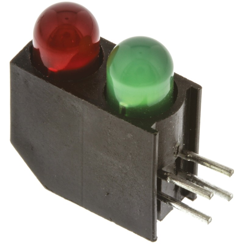 1 pcs - Dialight 552-0212F, Green & Red Right Angle PCB LED Indicator, 2 LEDs, Through Hole 2.55 V, 3 V