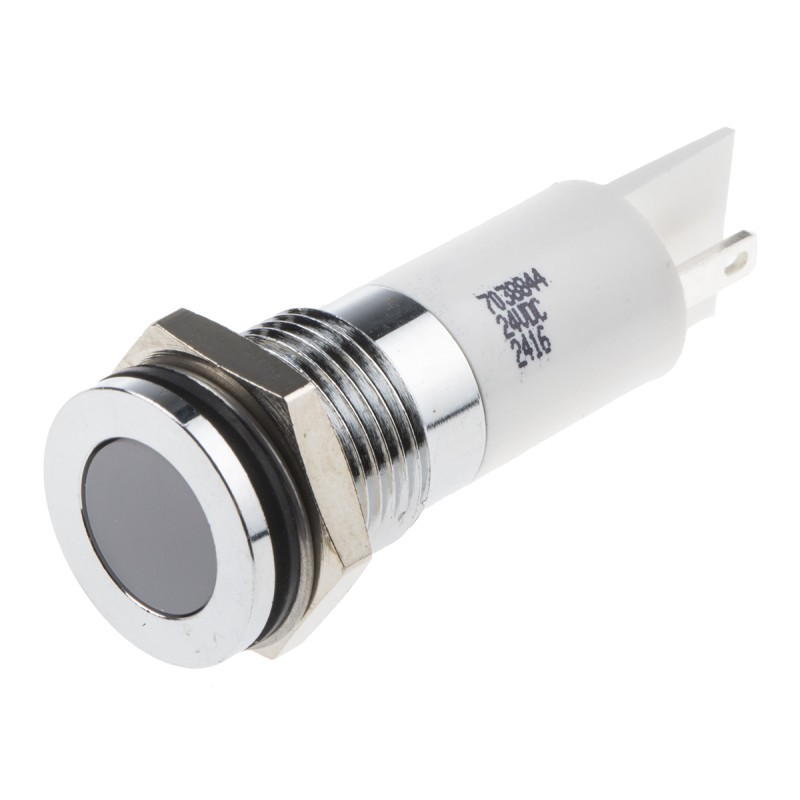 1 pcs - RS PRO White Panel Mount Indicator, 24V dc, 14mm Mounting Hole Size, Solder Tab Termination, IP67