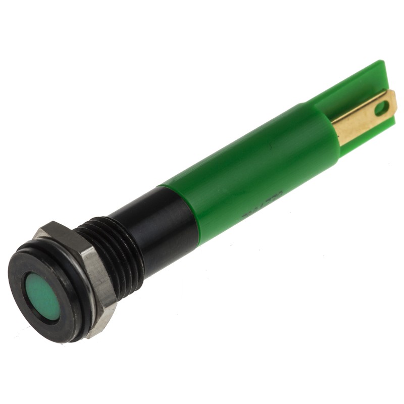 1 pcs - RS PRO Green Panel Mount Indicator, 12V dc, 8mm Mounting Hole Size, Solder Tab Termination, IP67