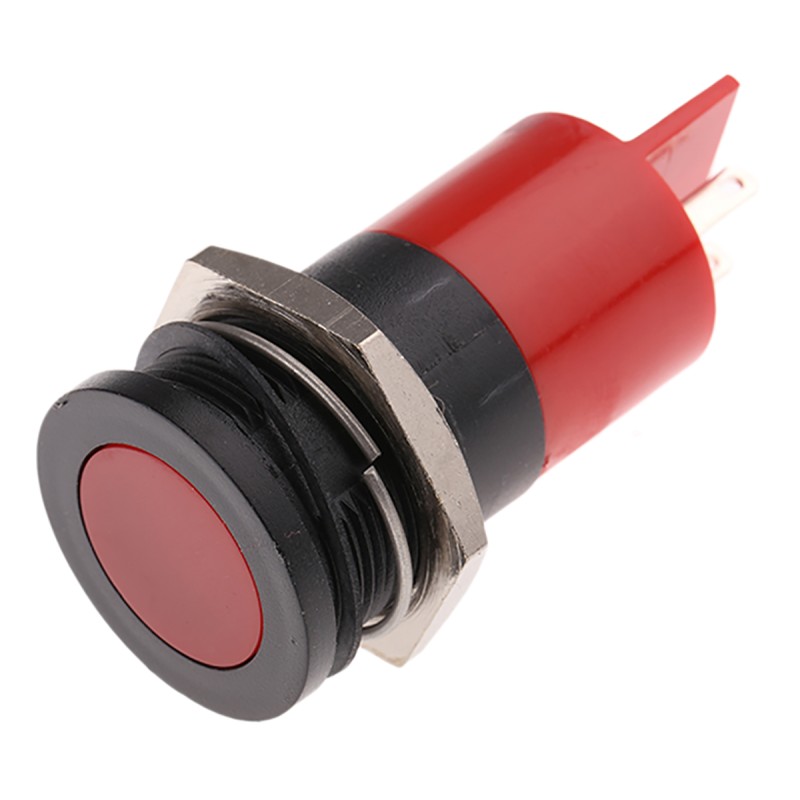 1 pcs - RS PRO Red Panel Mount Indicator, 12V, 22mm Mounting Hole Size, Solder Tab Termination