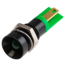 1 pcs - RS PRO Green Panel Mount Indicator, 2V dc, 8mm Mounting Hole Size, Solder Tab Termination