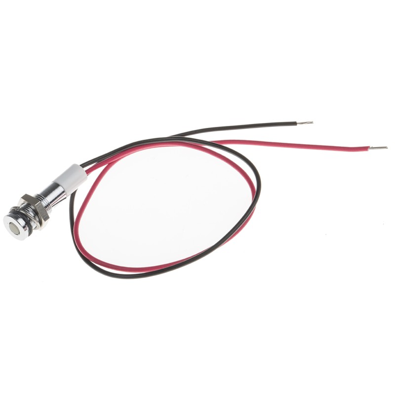 1 pcs - RS PRO White Panel Mount Indicator, 12V dc, 6mm Mounting Hole Size, Lead Wires Termination, IP67
