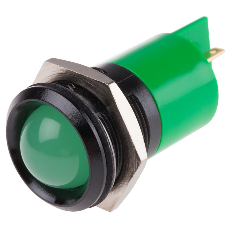 1 pcs - RS PRO Green Panel Mount Indicator, 22mm Mounting Hole Size, Solder Tab Termination