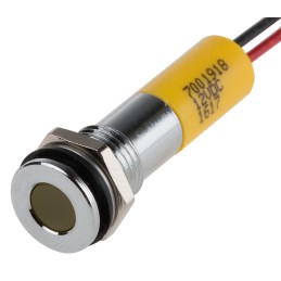1 pcs - RS PRO Yellow Panel Mount Indicator, 12V dc, 8mm Mounting Hole Size, Lead Wires Termination, IP67