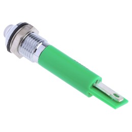 1 pcs - RS PRO Green Panel Mount Indicator, 24V ac/dc, 8mm Mounting Hole Size, Solder Tab Termination, IP67