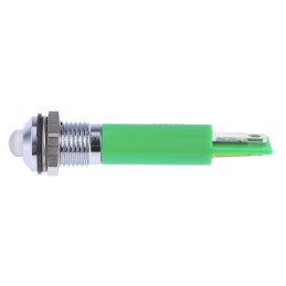 1 pcs - RS PRO Green Panel Mount Indicator, 24V ac/dc, 8mm Mounting Hole Size, Solder Tab Termination, IP67