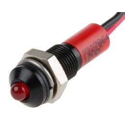 1 pcs - RS PRO Red Panel Mount Indicator, 12V dc, 6mm Mounting Hole Size, Lead Wires Termination, IP67