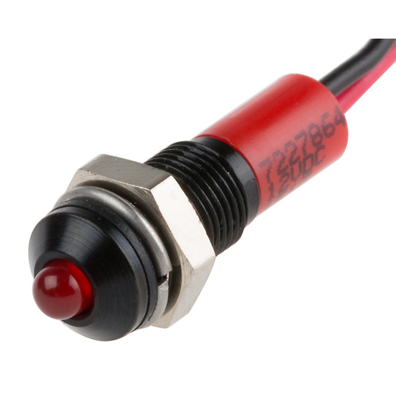 1 pcs - RS PRO Red Panel Mount Indicator, 12V dc, 6mm Mounting Hole Size, Lead Wires Termination, IP67