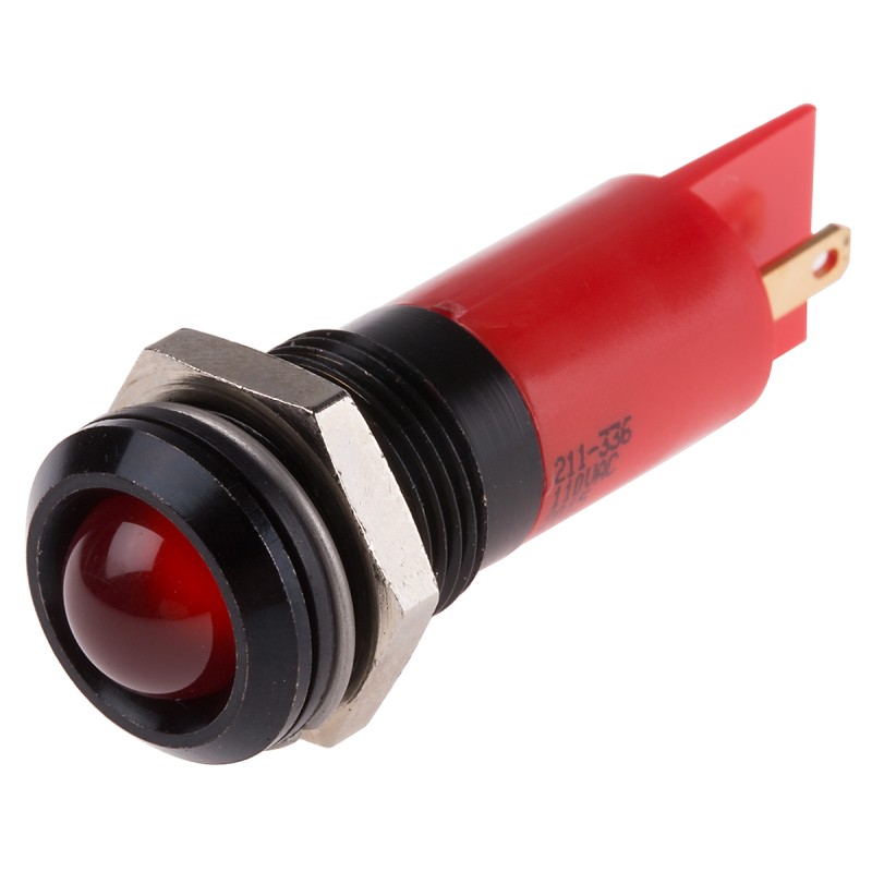 1 pcs - RS PRO Red Panel Mount Indicator, 110V ac, 14.5mm Mounting Hole Size, Solder Tab Termination, IP40