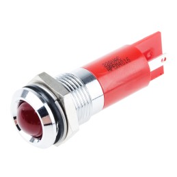1 pcs - RS PRO Red Panel Mount Indicator, 220V ac, 14mm Mounting Hole Size, Faston, Solder Lug Termination, IP67