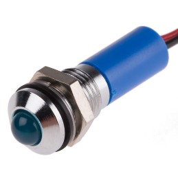 1 pcs - RS PRO Blue Panel Mount Indicator, 12V dc, 8mm Mounting Hole Size, Lead Wires Termination, IP67