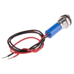 1 pcs - RS PRO Blue Panel Mount Indicator, 12V dc, 8mm Mounting Hole Size, Lead Wires Termination, IP67