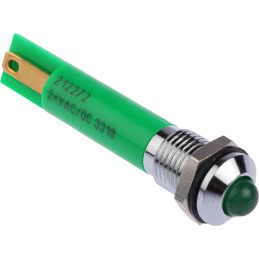 1 pcs - RS PRO Green Panel Mount Indicator, 24V dc, 8mm Mounting Hole Size, Solder Tab Termination, IP67