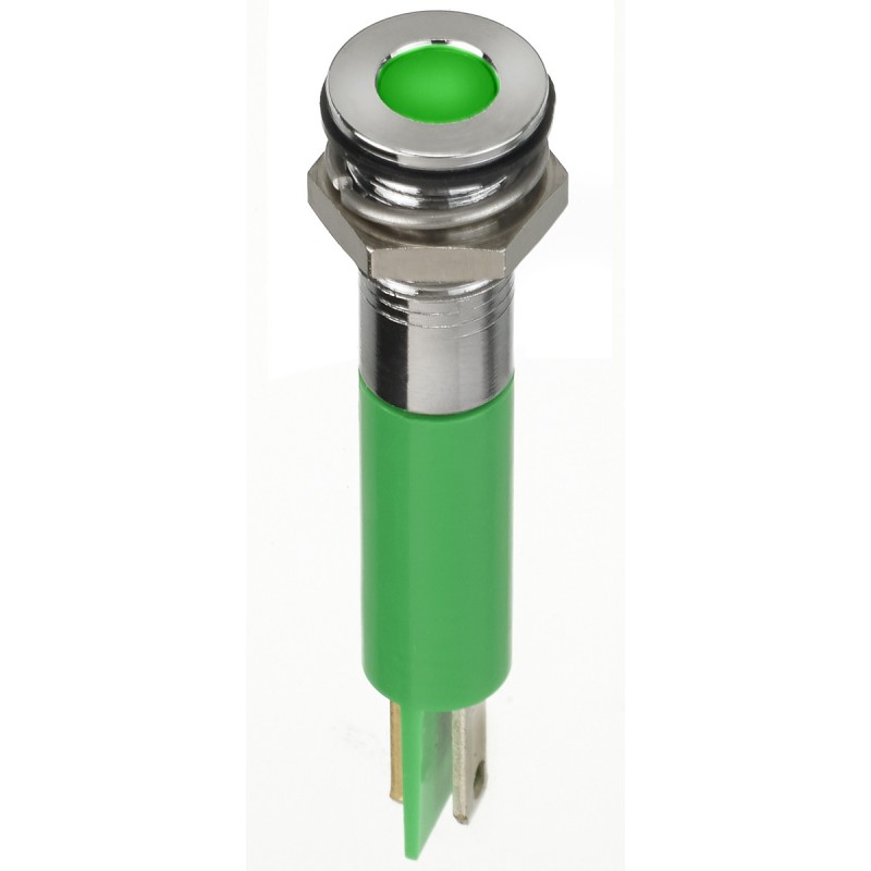 1 pcs - RS PRO Green Panel Mount Indicator, 2V dc, 8mm Mounting Hole Size, Faston, Solder Lug Termination, IP67