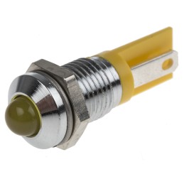 1 pcs - RS PRO Yellow Panel Mount Indicator, 2V dc, 8mm Mounting Hole Size, Solder Tab Termination
