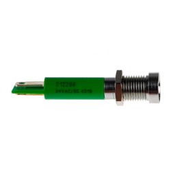 1 pcs - RS PRO Green Panel Mount Indicator, 24V ac/dc, 8mm Mounting Hole Size, Solder Tab Termination, IP67
