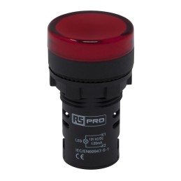 1 pcs - RS PRO, Panel Mount Red LED Pilot Light, 22mm Cutout, IP65, Round, 12V ac/dc