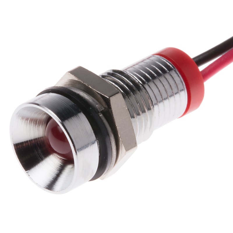 1 pcs - RS PRO Red Panel Mount Indicator, 2V dc, 8mm Mounting Hole Size, Lead Wires Termination, IP67