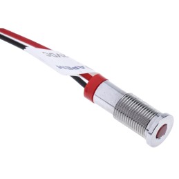 1 pcs - RS PRO Red Panel Mount Indicator, 2V dc, 6mm Mounting Hole Size, Lead Wires Termination, IP67