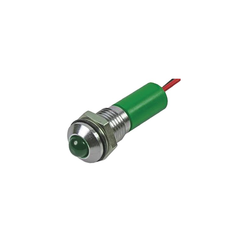 1 pcs - RS PRO Green Panel Mount Indicator, 24V dc, 8mm Mounting Hole Size, Lead Wires Termination, IP67