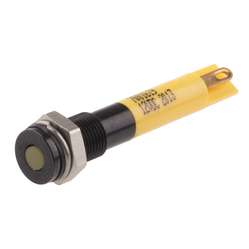 1 pcs - RS PRO Yellow Panel Mount Indicator, 12V dc, 6mm Mounting Hole Size, Solder Tab Termination, IP67