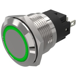 1 pcs - EAO 82 Series Green Indicator, 12V ac/dc, 19mm Mounting Hole Size, Solder Tab Termination, IP65, IP67