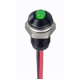 1 pcs - RS PRO Green Panel Mount Indicator, 1.8 - 3.3V dc, 6mm Mounting Hole Size, Lead Wires Termination, IP67
