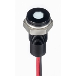 1 pcs - RS PRO White Panel Mount Indicator, 10.8 - 13.2V dc, 6mm Mounting Hole Size, Lead Wires Termination, IP67