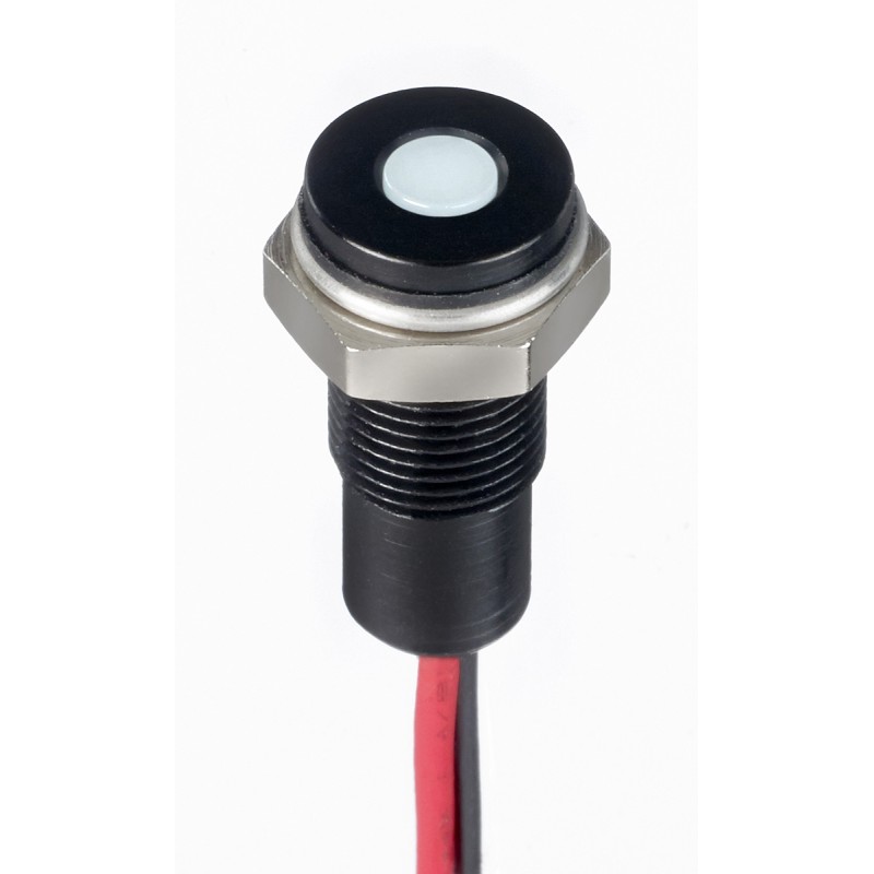 1 pcs - RS PRO White Panel Mount Indicator, 10.8 - 13.2V dc, 6mm Mounting Hole Size, Lead Wires Termination, IP67