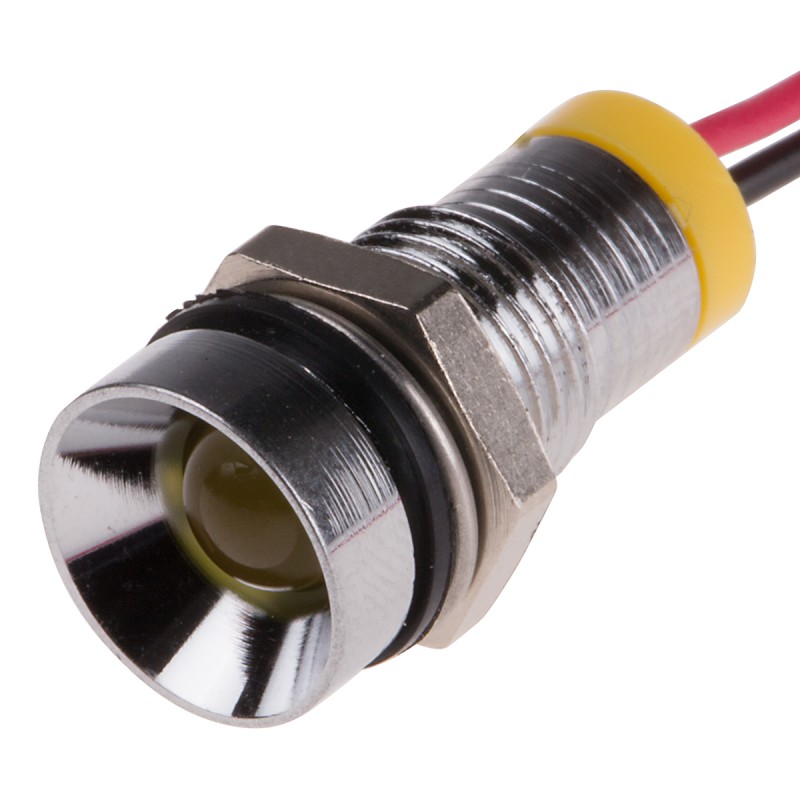 1 pcs - RS PRO Yellow Panel Mount Indicator, 2V dc, 8mm Mounting Hole Size, Lead Wires Termination, IP67