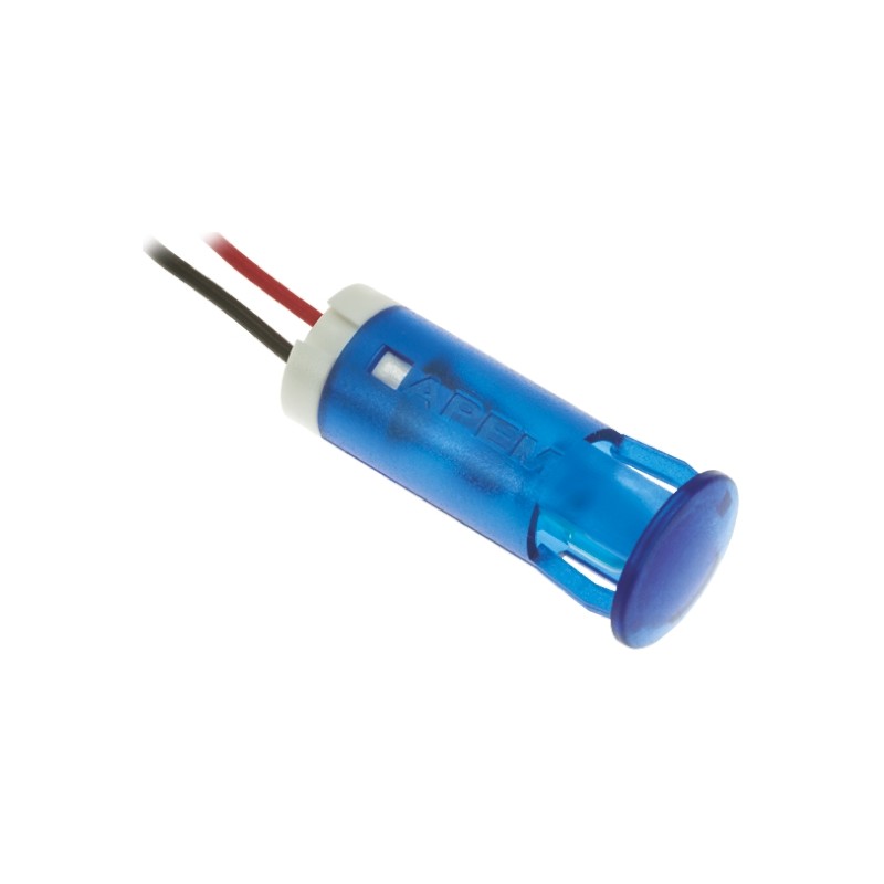 1 pcs - Apem Blue Panel Mount Indicator, 12V dc, 10mm Mounting Hole Size, Lead Wires Termination