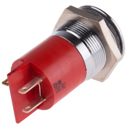 1 pcs - RS PRO Red Panel Mount Indicator, 12V, 22mm Mounting Hole Size, Solder Tab Termination