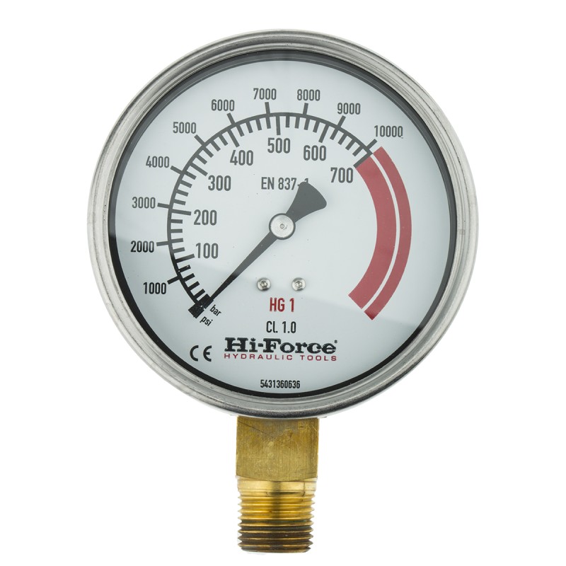 1 pcs - Hi-Force Analogue Pressure Gauge 700bar Bottom Entry, HG1, 0bar min.