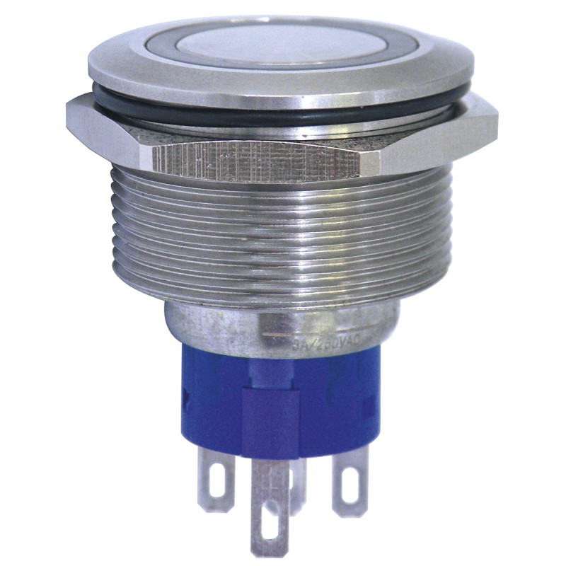 1 pcs - KNITTER-SWITCH Illuminated Push Button Switch, Momentary, Panel Mount, 25mm Cutout, SPDT, Red LED, 28 V dc, 250V ac,