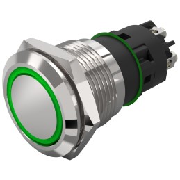 1 pcs - EAO 82 Series Illuminated Illuminated Push Button Switch, Latching, Panel Mount, 19mm Cutout, SPDT, Green LED, 240V,