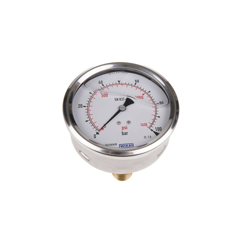 1 pcs - WIKA Analogue Pressure Gauge 100bar Back Entry, 7656072, UKAS, 0bar min.
