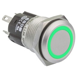 1 pcs - EAO 82 Series Illuminated Push Button Switch, Momentary, Panel Mount, 16mm Cutout, SPDT, Green LED, 12V, IP65, IP67
