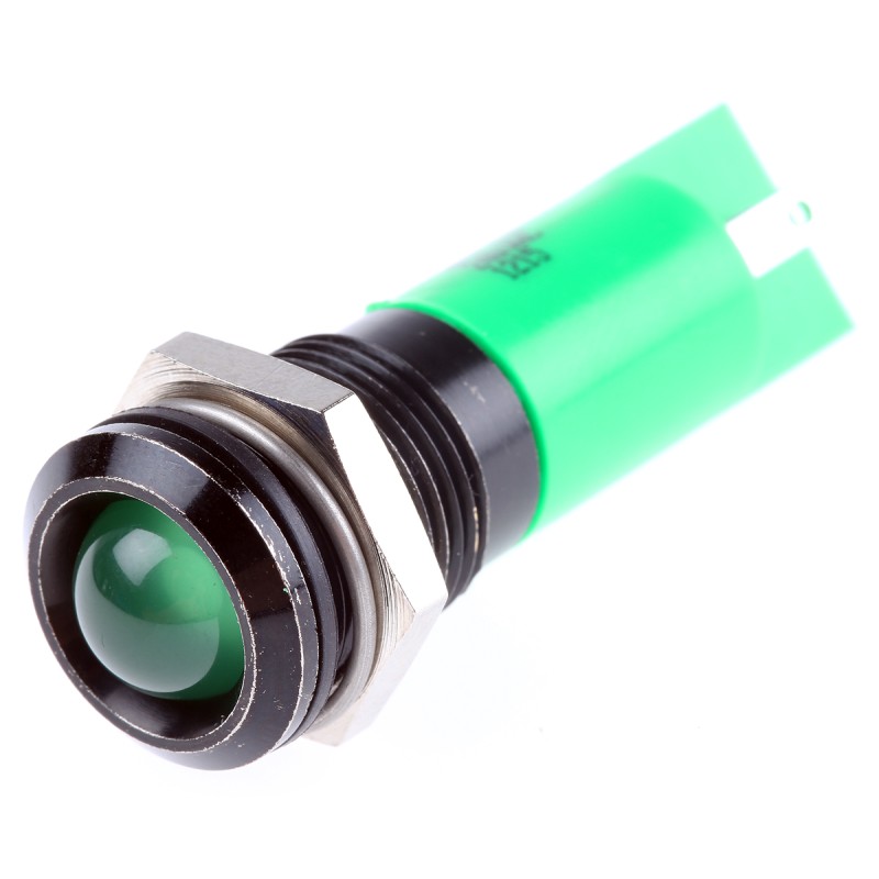 1 pcs - RS PRO Green Panel Mount Indicator, 240V, 14.5mm Mounting Hole Size, Solder Tab Termination, IP40