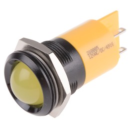 1 pcs - RS PRO Yellow Panel Mount Indicator, 22mm Mounting Hole Size, Solder Tab Termination