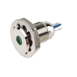 1 pcs - RS PRO Green Panel Mount Indicator, 24V, 12mm Mounting Hole Size, Lead Wires Termination, IP67