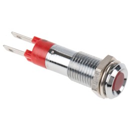 1 pcs - Signal Construct Red Panel Mount Indicator, 24V dc, 8mm Mounting Hole Size, Solder Tab Termination, IP67