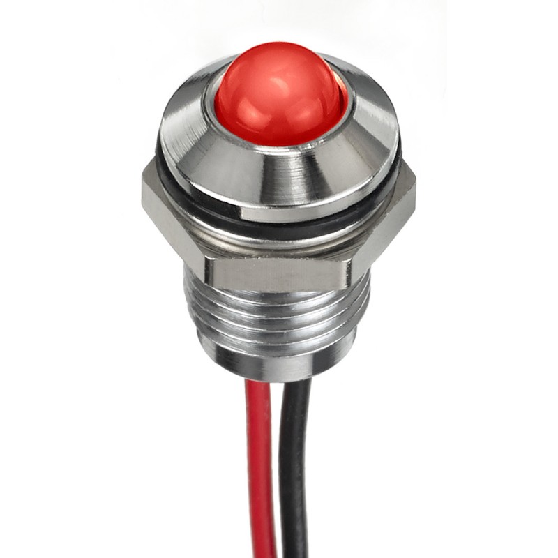 1 pcs - RS PRO Red Panel Mount Indicator, 12V dc, 8mm Mounting Hole Size, Lead Wires Termination, IP67