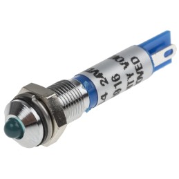 1 pcs - RS PRO Blue Panel Mount Indicator, 24V dc, 6mm Mounting Hole Size, Solder Tab Termination