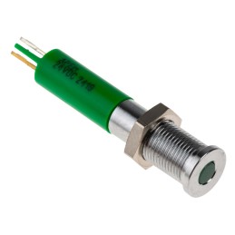 1 pcs - RS PRO Green Panel Mount Indicator, 24V dc, 6mm Mounting Hole Size, Solder Tab Termination, IP67